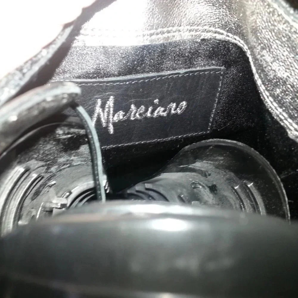 MARCIANO-Black Lace Overlay-Black Leather-Stiletto Boots-Size 5.5-Near Mint - Picture 5 of 7